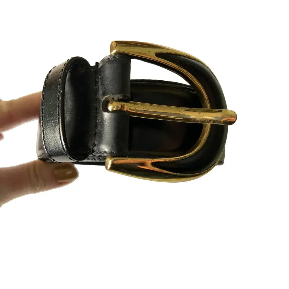 Liz Claiborne Full Grain Semi Aniline  Black Leather Belt 5 Holes Size M B52